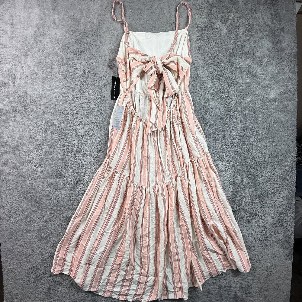 Donna Morgan Womens 8 Striped Maxi Dress Tiered Spaghetti Strap Linen Blend NWT - Picture 2 of 8